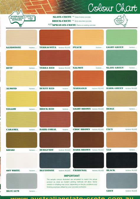 Concrete Colour Charts - Paving Solutions Concreters, Melbourne ...