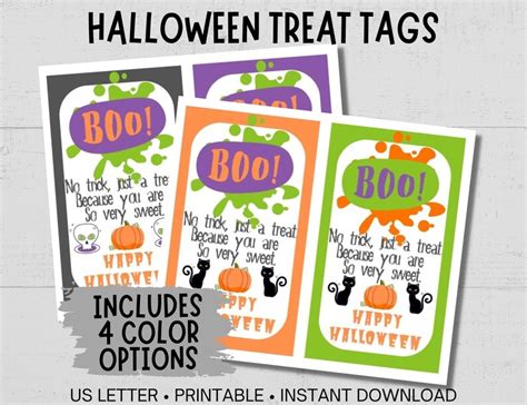 Printable Halloween Treat Tags, Halloween Gift Tags, Trick or Treat Tag, Instant Download ...