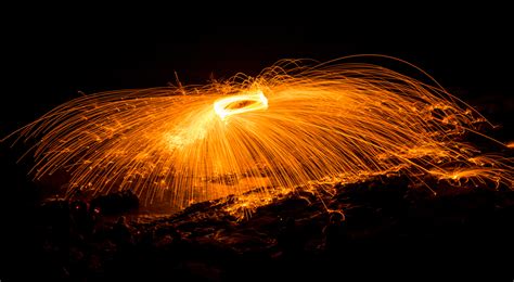 fire, orange color, long exposure, night, wire wool, firework display ...