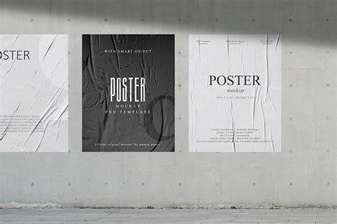 Premium PSD | Glued poster mockup on wall