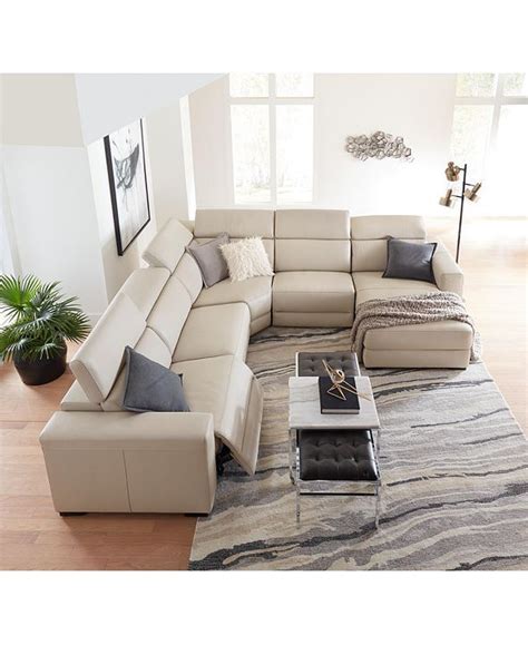 Furniture Nevio Leather Power Reclining Sectional Sofa with Articulating Headrests Collection ...