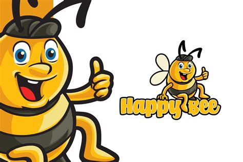 Happy Bee Logo Template By StringLabs | TheHungryJPEG