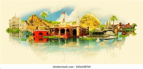 Patna City Watercolor Panoramic Skyline Illustration Stock Illustration ...