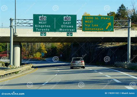 Ontario, Canada - October 28, 2019 - the View of the Traffic on the Route 401 Highway with Exit ...