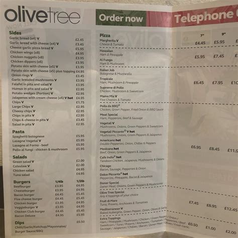 Menu at Olive Tree pizzeria, Acle