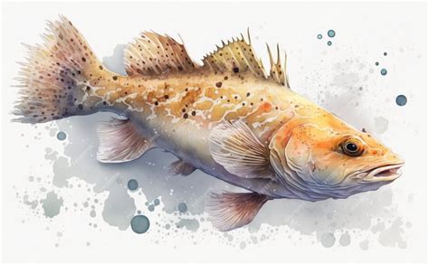 Premium Photo | A drawn cod fish on white background watercolor organic ...