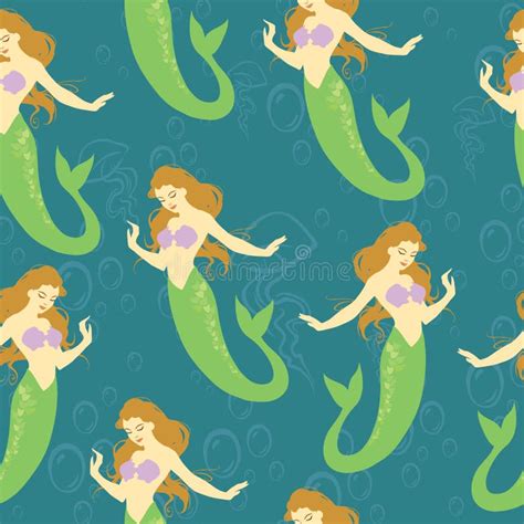 Seamless Background With Mermaids Stock Vector - Illustration of marine ...