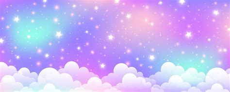 Fantasy pink unicorn background with clouds and stars. Pastel color sky ...