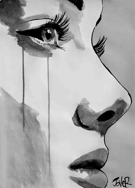 Drawn Sad Girl Crying Drawings Tumblr - Blank And White Paintings - & Background , Girl Crying ...