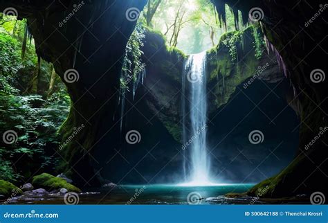 Subterranean Cave Waterfall S Hidden Beauty Stock Illustration ...