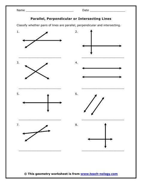 Parallel Intersecting And Perpendicular Lines Worksheets