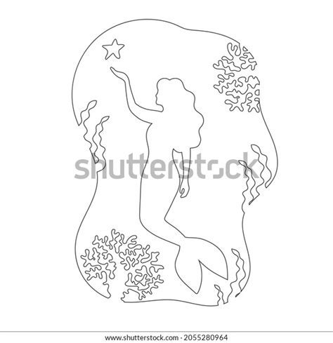 Young Beautiful Mermaid Outline Silhouette Design Stock Vector (Royalty ...