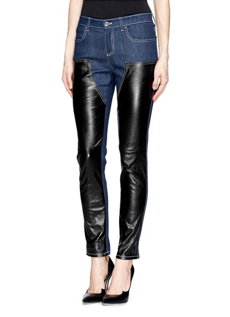 Givenchy Leather Panel Denim Jeans in Blue | Lyst