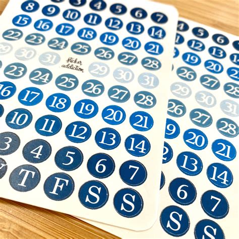 Monthly Dates Blue Palette Stickers Monthly Calendar Numbers | Etsy