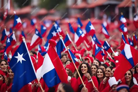 Premium AI Image | A large group of people holding flags in a large group of people waving.