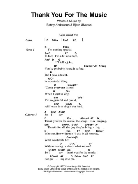 Thank You For The Music by ABBA - Guitar Chords/Lyrics - Guitar Instructor