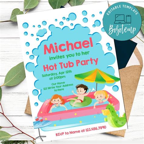 Hot tub Invitation Template to Print at Home DIY | Createpartylabels