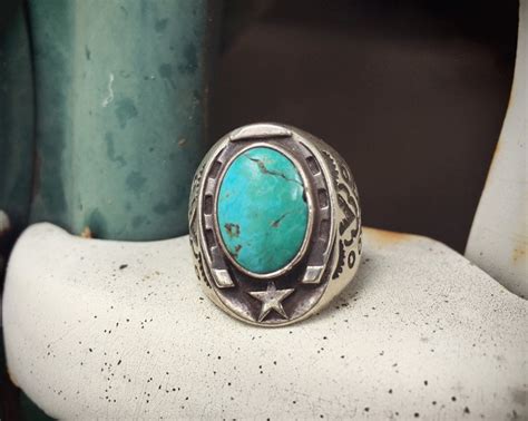 Vintage Turquoise Ring for Men Size 10 Lucky Horseshoe Native American ...