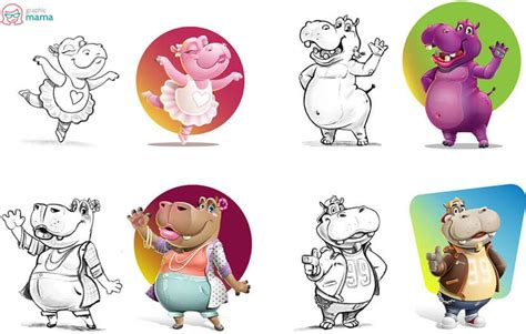 high-quality vector hippo cartoon characters from sketch Cute Hippo ...