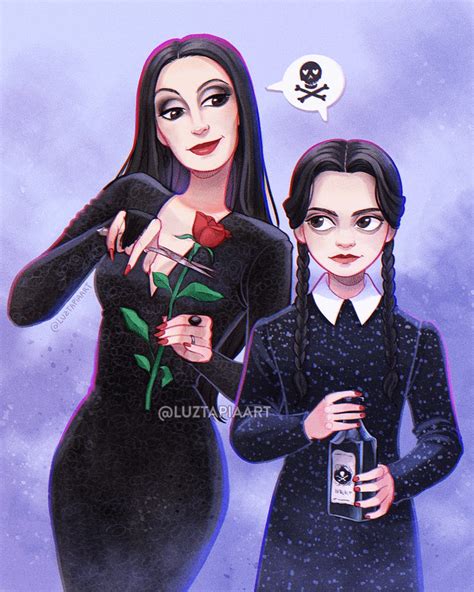 Morticia and Wednesday 🌹☠🖤 by Luz Tapia Art : r/ImaginaryFamilies