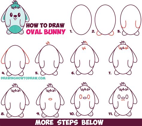 How to Draw a Cute Cartoon Bunny Rabbit from an Oval – Easy Step by Step Drawing Tutorial for ...