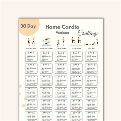 30 Day Home Cardio Workout Challenge Printable Home Fitness Quick ...