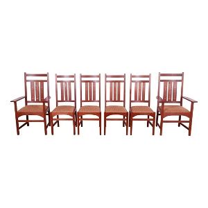 Stickley Harvey Ellis Collection Inlaid Cherry Wood Dining Chairs Set Of 6