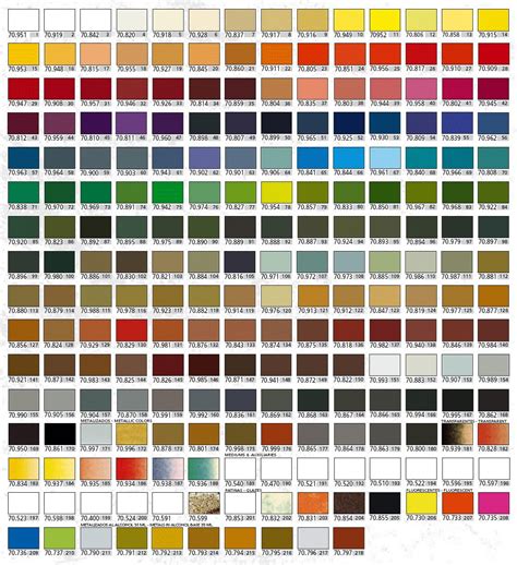 Vallejo Game Colors Acrylic Paint Bottles Chart