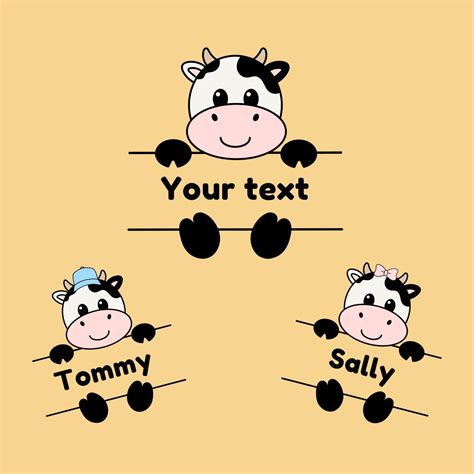 Cute Baby Cow Monogram SVG | Adorable Cartoon Cow Clipart Vector Custom Text | PNG Graphic