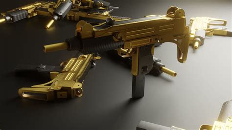 3D model Submachine Gun UZI SMG Golden VR / AR / low-poly | CGTrader