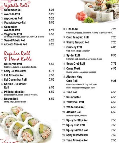 Sakura Japanese Steak & Sushi Menu, Canandaigua, NY