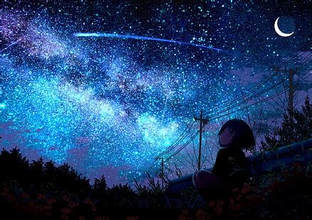 HD wallpaper: Anime, Original, Boy, Girl, Moon, Shooting Star, Starry Sky | Wallpaper Flare