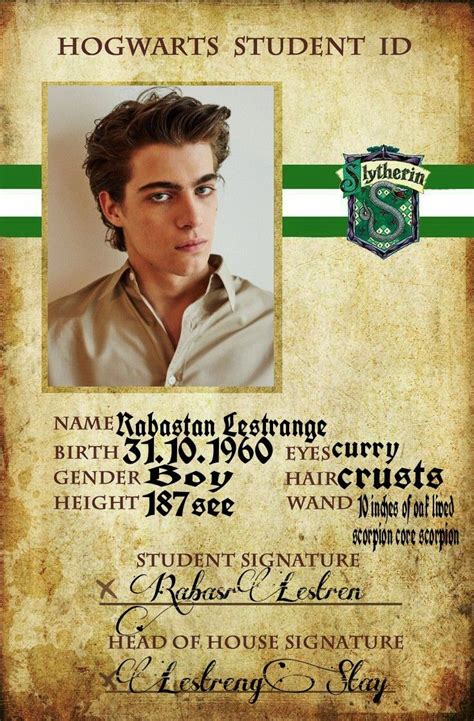 an old harry potter student id card