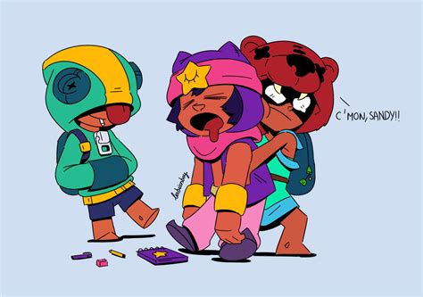 "sandy! we're gonna be late 4 school again! leon! give me a hand, will ya?" : Brawlstars