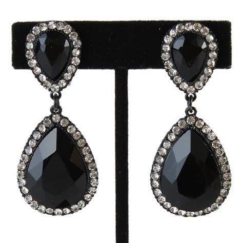 Large Black Crystal Earrings - Glamour Boutique