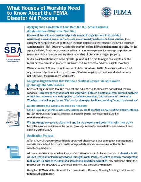 What Houses of Worship Need to Know About the FEMA Disaster Aid Process Flyer | FEMA.gov