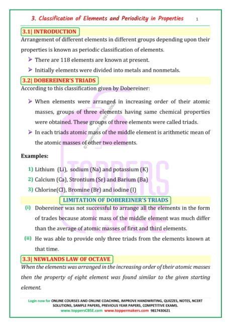 Class 11 Chemistry Notes Chapter 3 Classification of Elements and ...