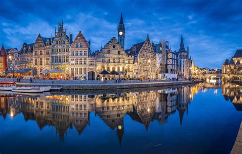 Wallpaper reflection, river, building, home, Belgium, architecture, promenade, Belgium, Ghent ...