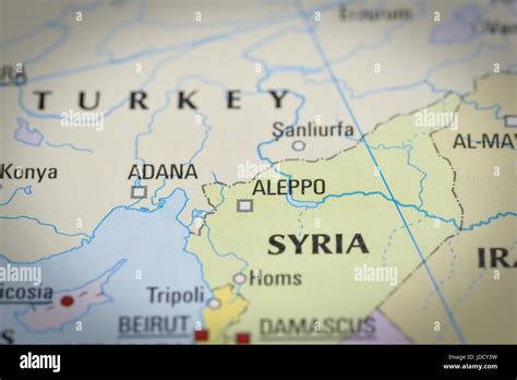 Syria-Aleppo in close up on the map. Focus on the name of country Stock Photo - Alamy