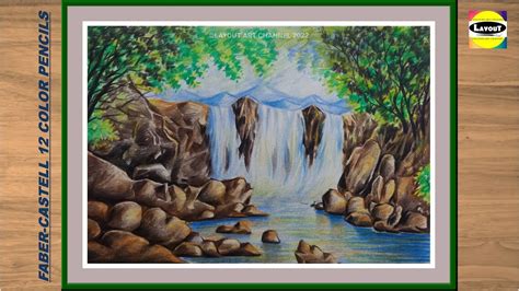 Color Pencil Drawing, Pencil Drawings, Easy Nature Paintings, Waterfall Scenery, Natural ...