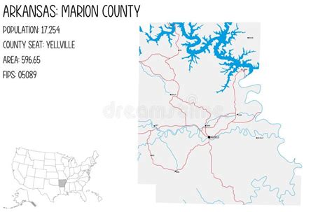 Map of Marion County in Arkansas, USA. Stock Vector - Illustration of lakes, infographic: 277708358