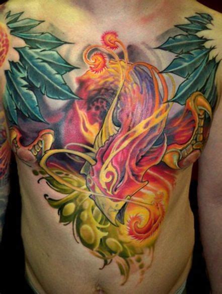 Phoenix and fire tattoo on chest - Tattooimages.biz