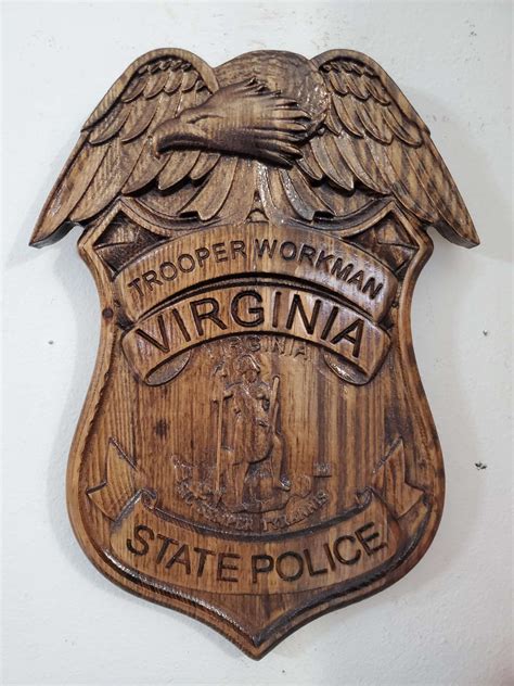 Virginia State Trooper Badge – 3D V CARVED – Personalized Police Badge V Carved Wood Sign ...