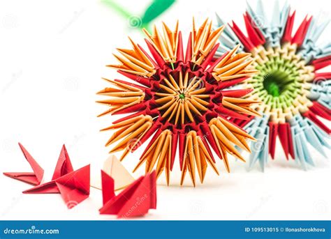 Two Modular Origami Flowers With Module Blocks Isolated On White ...