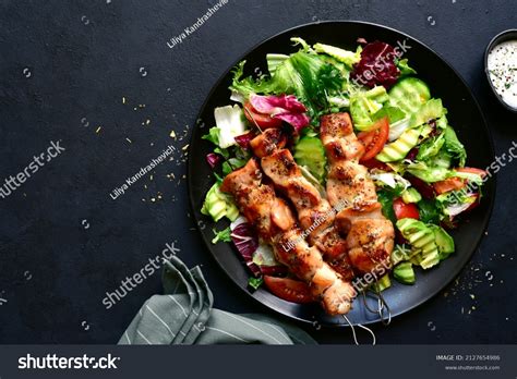 Grilled Chicken Kebab Fresh Vegetable Salad Stock Photo 2127654986 ...