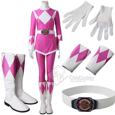 Adults Mighty Morphin Power Rangers Costume Pink Ranger Jumpsuit Zentai ...