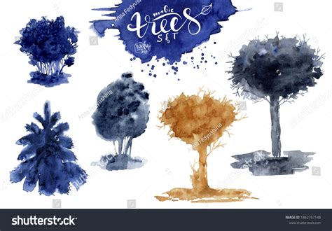 Watercolor Silhouettes Trees Set Hand Drawn Stock Illustration 1862757148 | Shutterstock