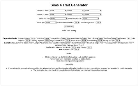 Sims 4 Trait Generator