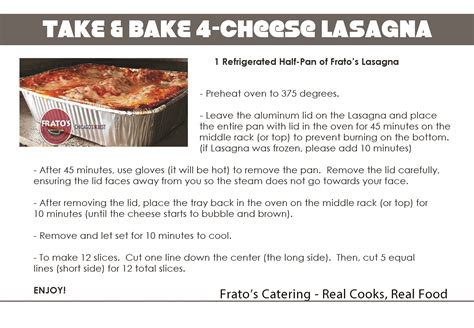 4-Cheese Lasagna - Frato's Personal Chef Catering & Food Service - Schaumburg, IL