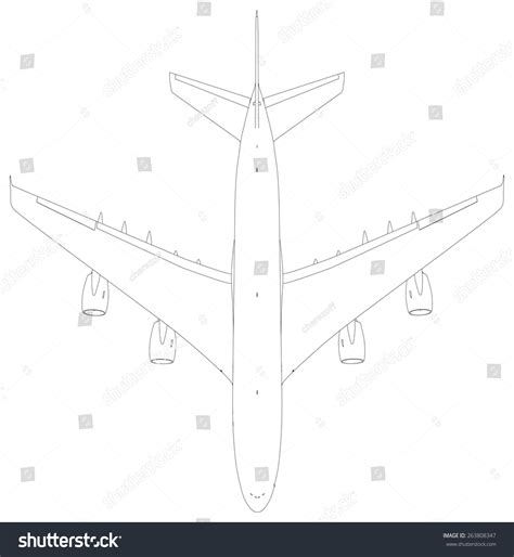 Drawing Wireframe Airplane Top View Isolated Stock Vector (Royalty Free ...